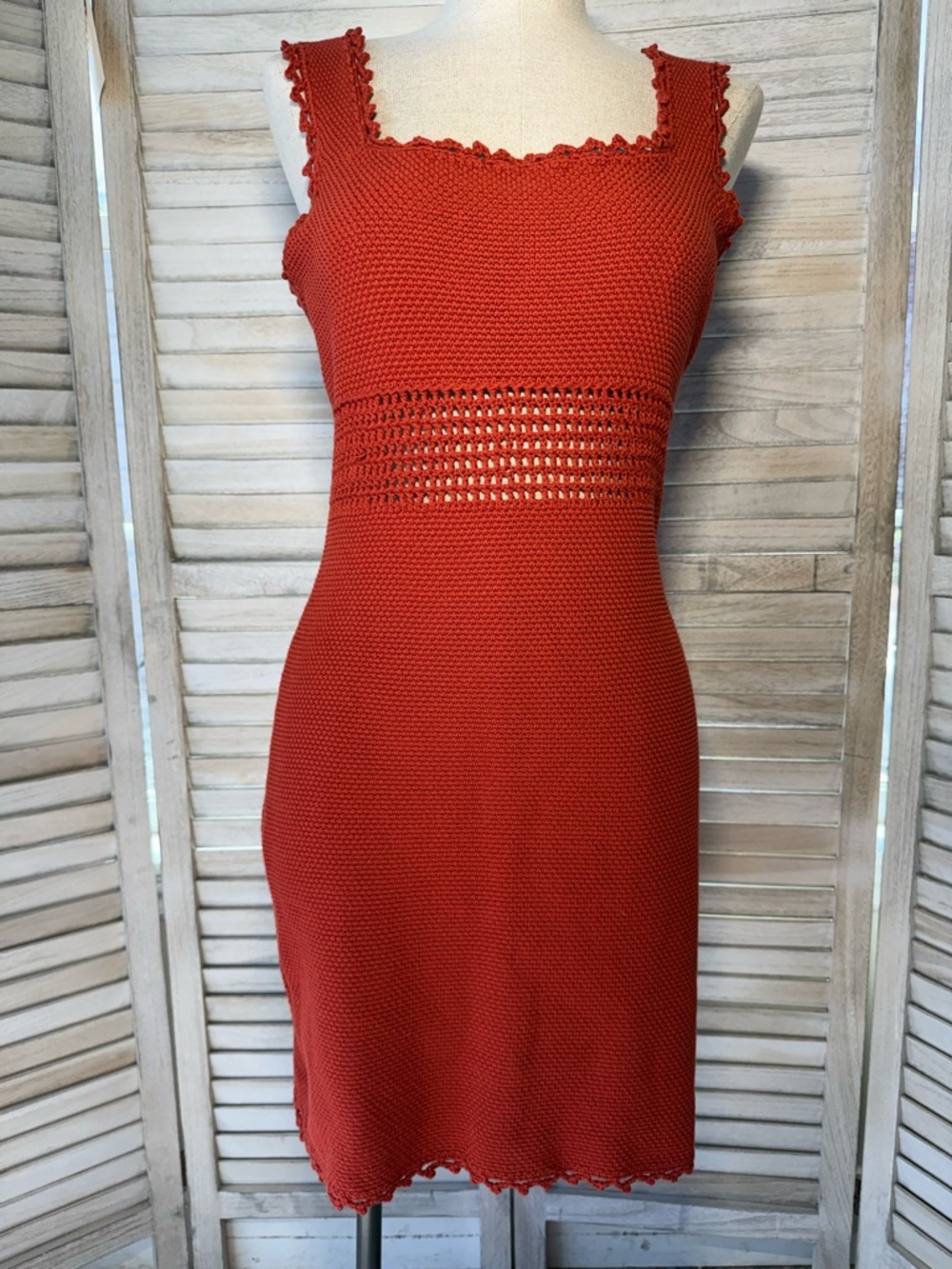NWT Rebecca Taylor Crochet Trim Cotton Knit Mini Dress Red Small Pomodoro - Picture 2 of 9